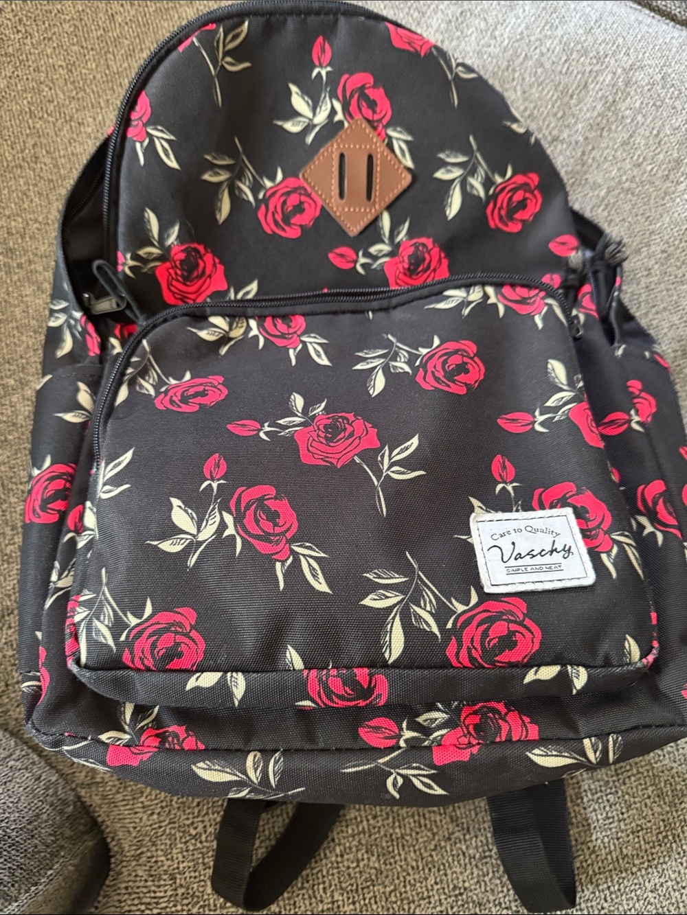 Floral Rose Print Black Backpack